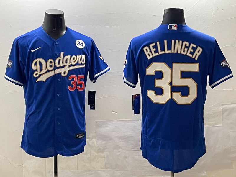 Men Los Angeles Dodgers 35 Bellinger Blue Gold Elite 2025 Nike MLB Jersey style 9